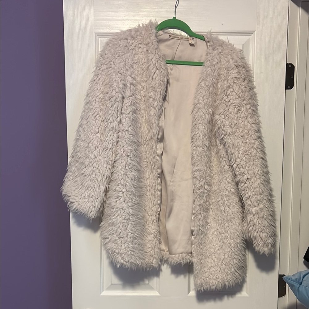Chelsea & Violet Cream Shaggy Open-Front Coat